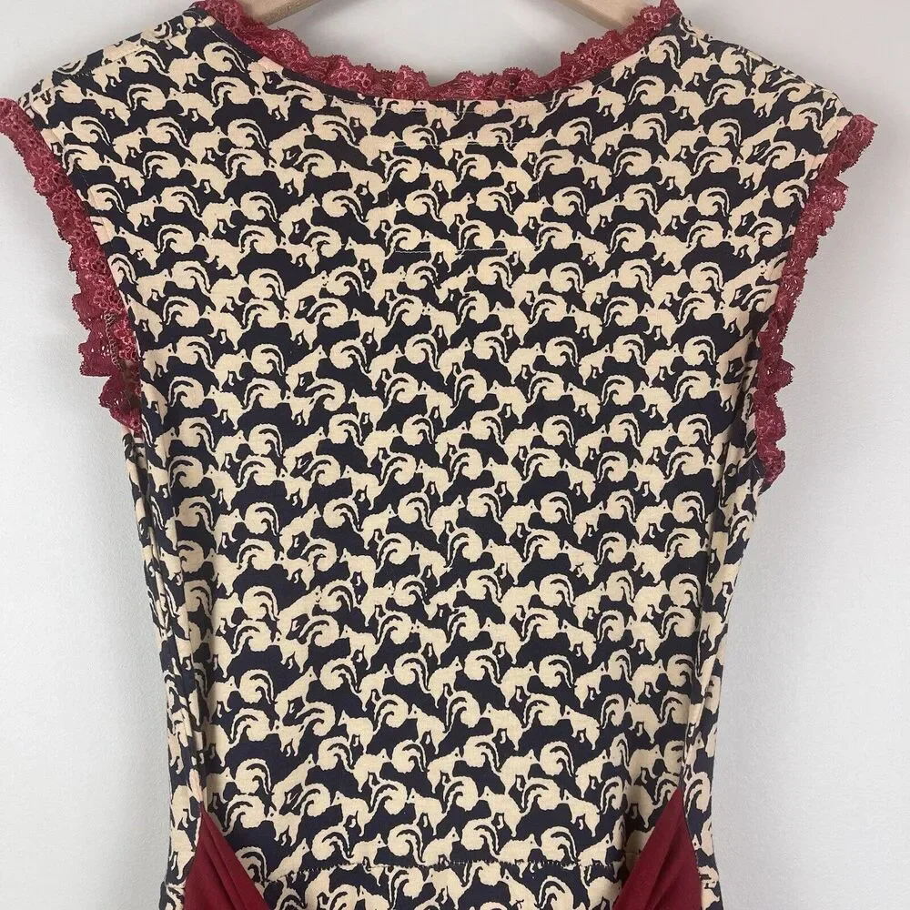 Effie's Heart Navy and Cream Floral Midi Dress with Red Trim - Picture 11 of 15
